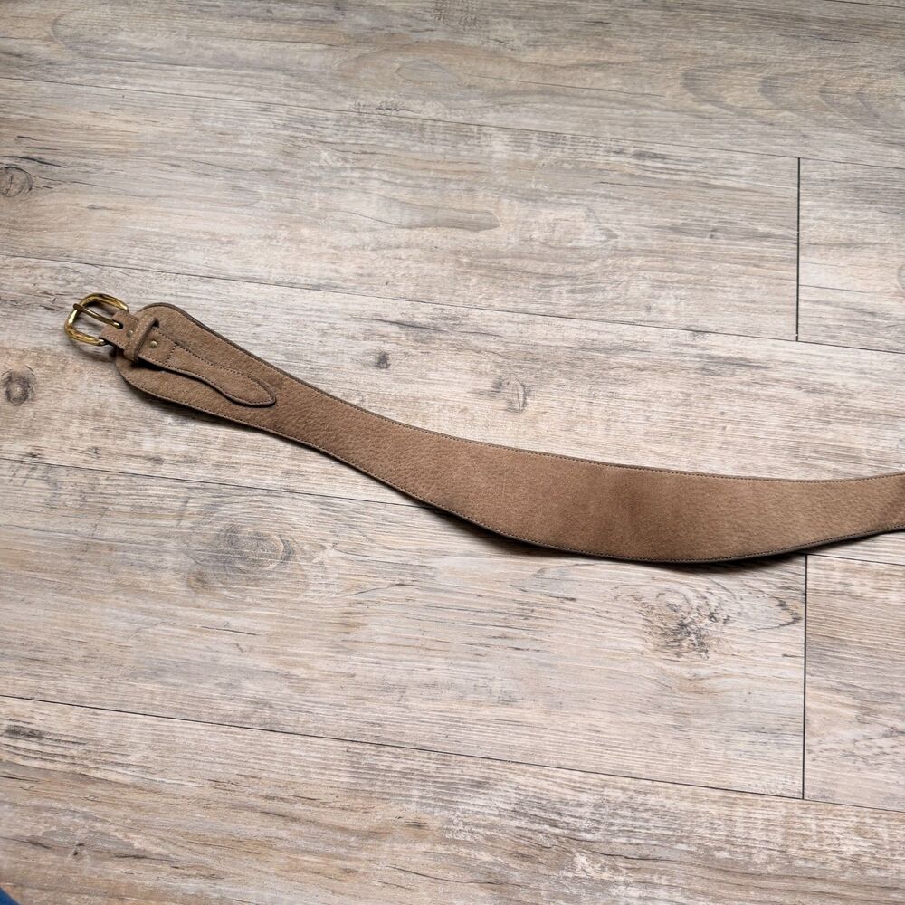 Vintage Wide Suede Waist Belt Tan Leather Statement Belt Buckle Medium Western - Picture 4 of 9